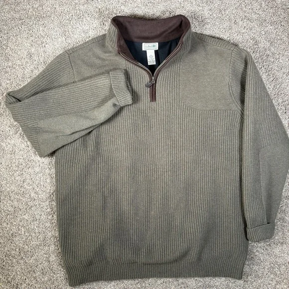 LL Bean Sweater Mens XLT Waterfowl Windstopper GoreTex 100% Wool Quarter Zip - Picture 2 of 8